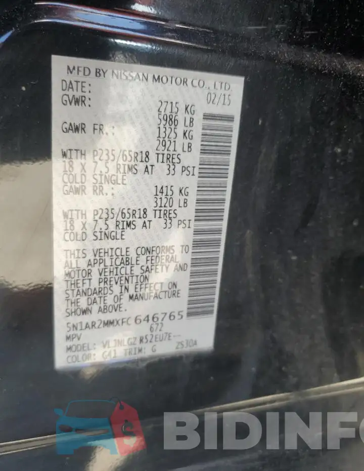 5N1AR2MMXFC646765 Photo# 13