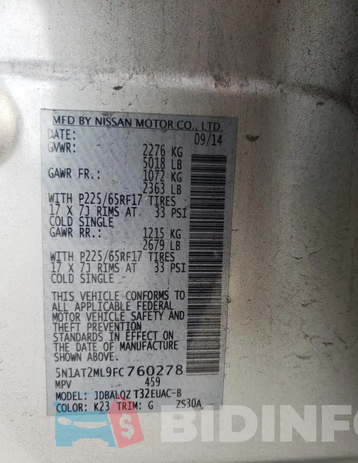 5N1AT2ML9FC760278 Photo# 13