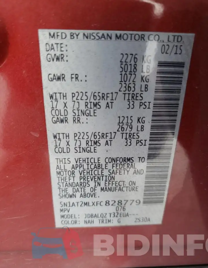 5N1AT2MLXFC828779 Photo# 13