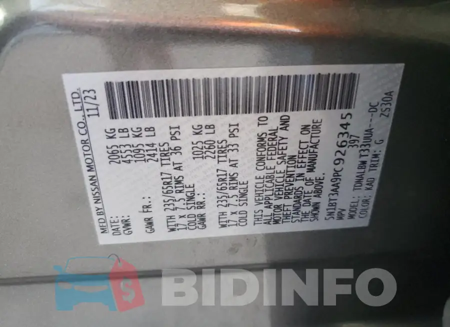 5N1BT3AA9PC926345 Photo# 13