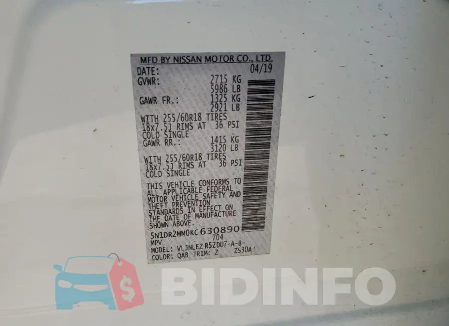 5N1DR2MM0KC630890 Photo# 14