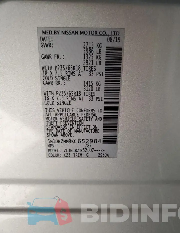 5N1DR2MM9KC652984 Photo# 13
