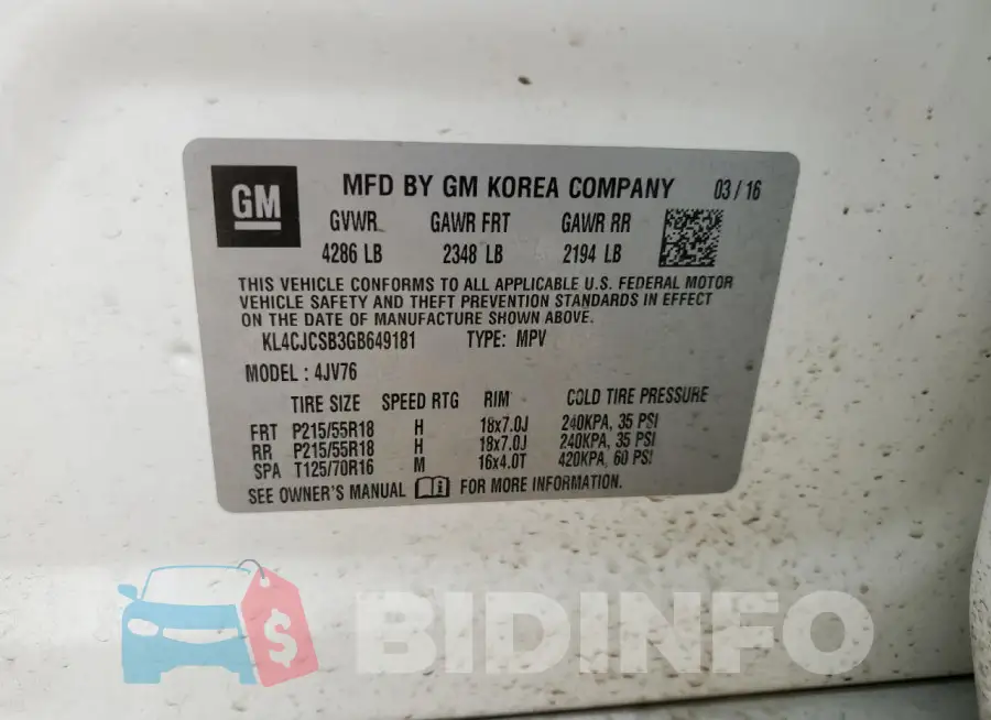 KL4CJCSB3GB649181 Photo# 12