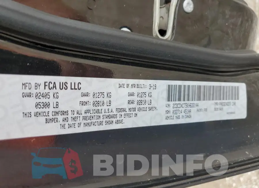 2C3CDXCT5KH633144 Photo# 13