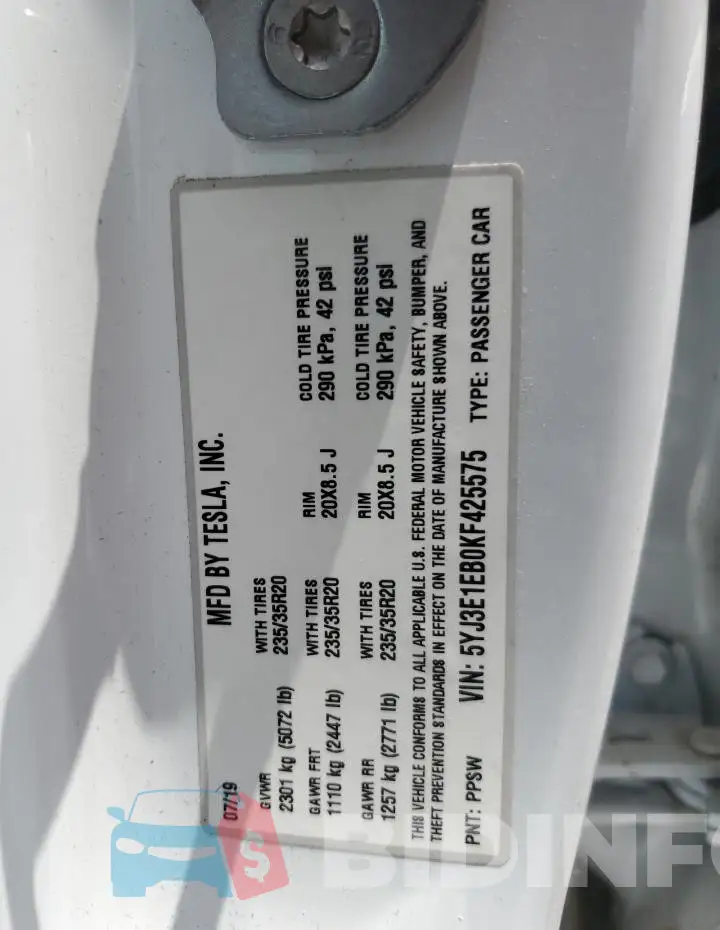 5YJ3E1EB0KF425575 Photo# 12