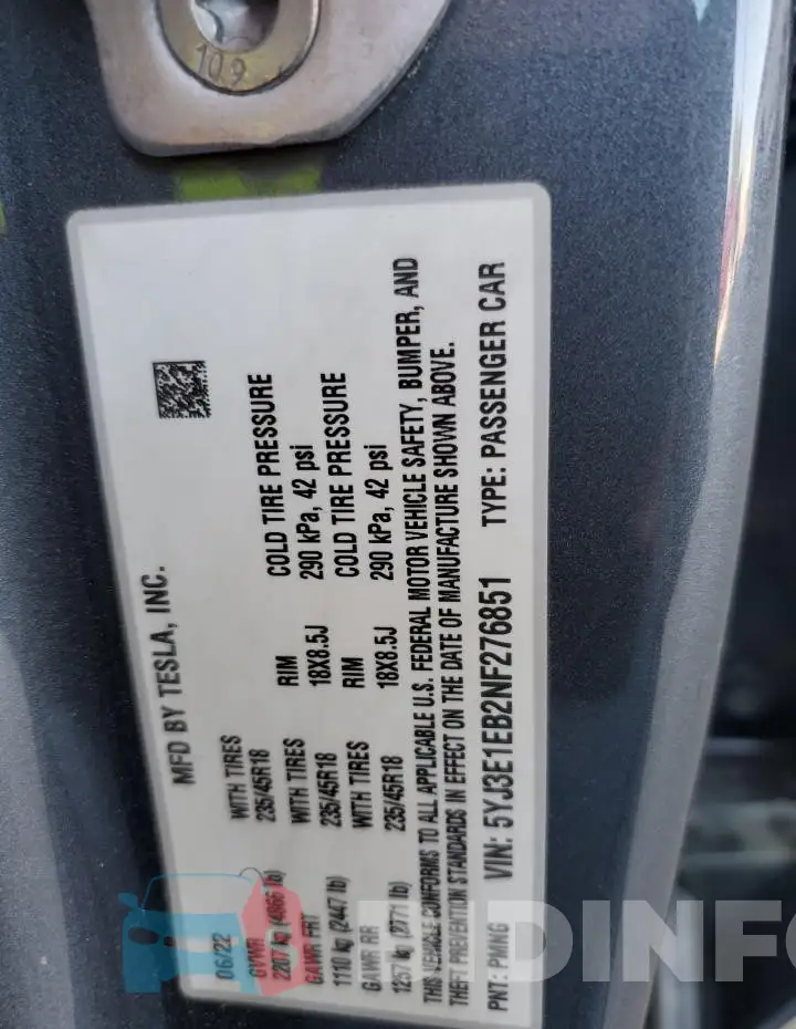 5YJ3E1EB2NF276851 Photo# 12