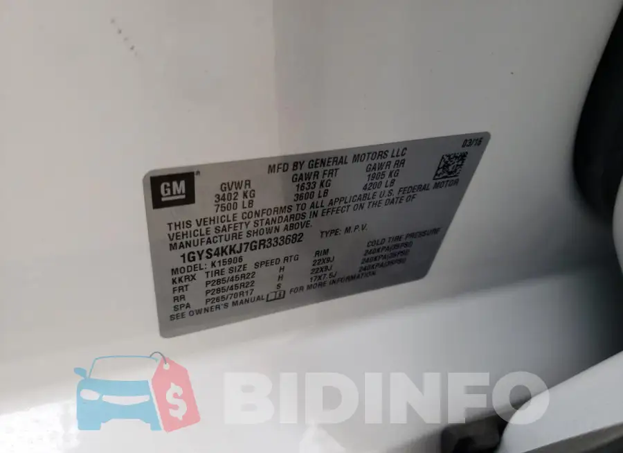 1GYS4KKJ7GR333682 Photo# 13