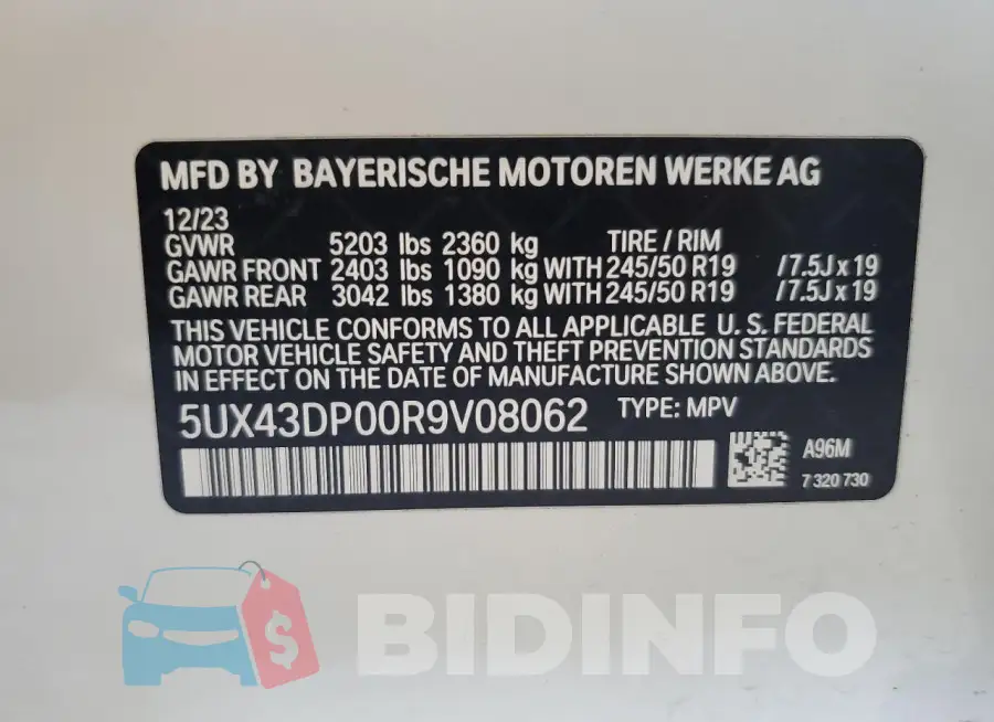 5UX43DP00R9V08062 Photo# 13