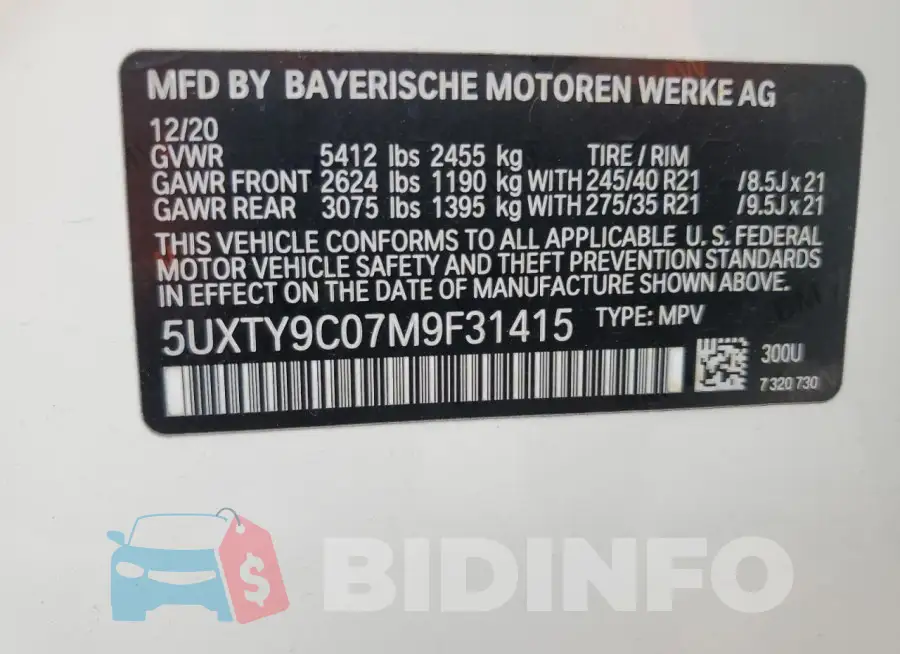 5UXTY9C07M9F31415 Photo# 13