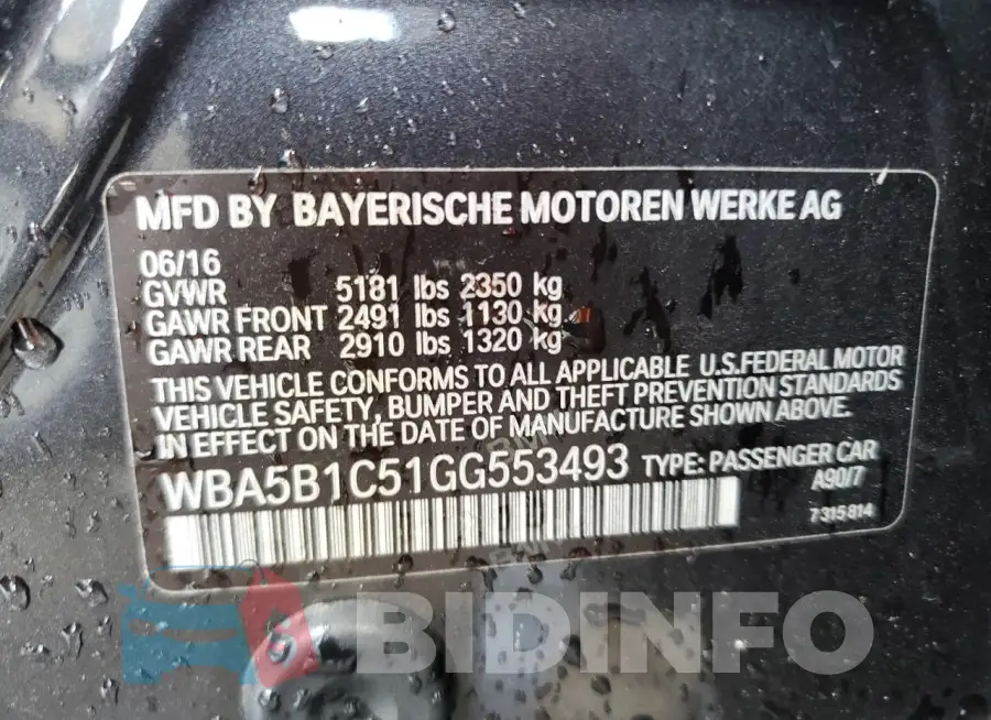 WBA5B1C51GG553493 Photo# 12