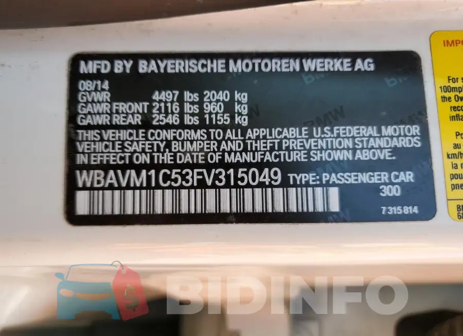 WBAVM1C53FV315049 Photo# 13