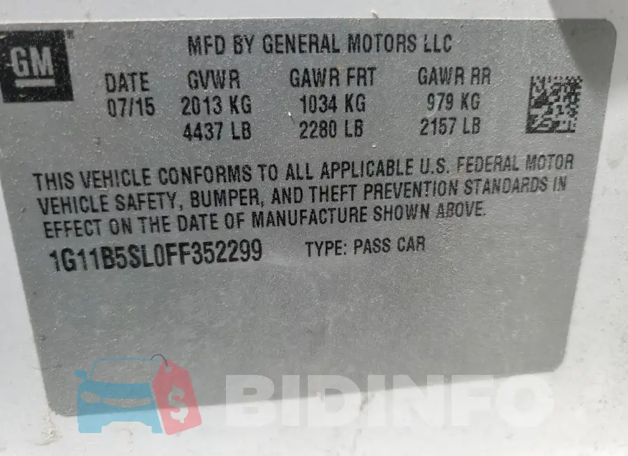 1G11B5SL0FF352299 Photo# 14