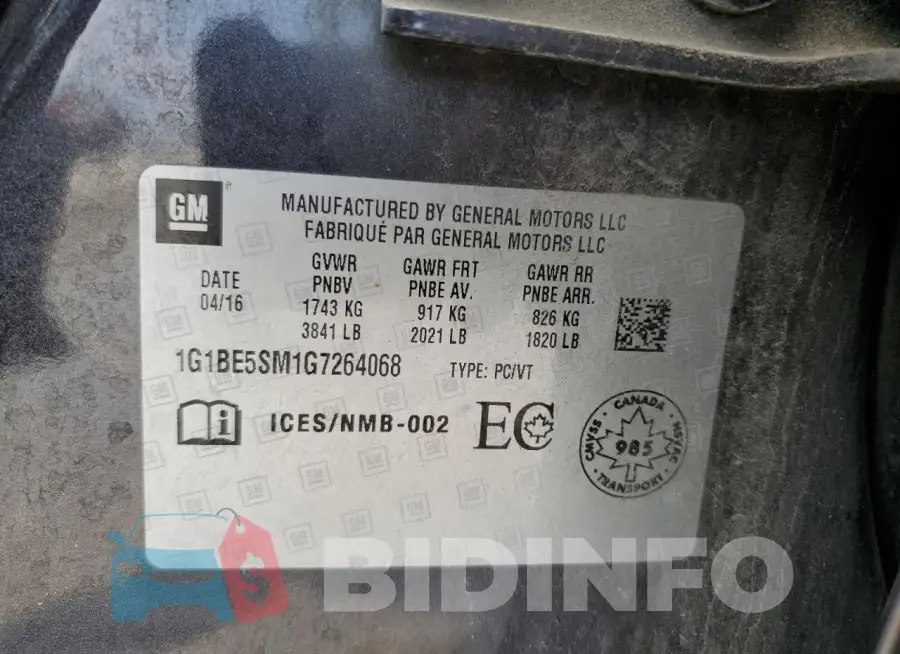 1G1BE5SM1G7264068 Photo# 12