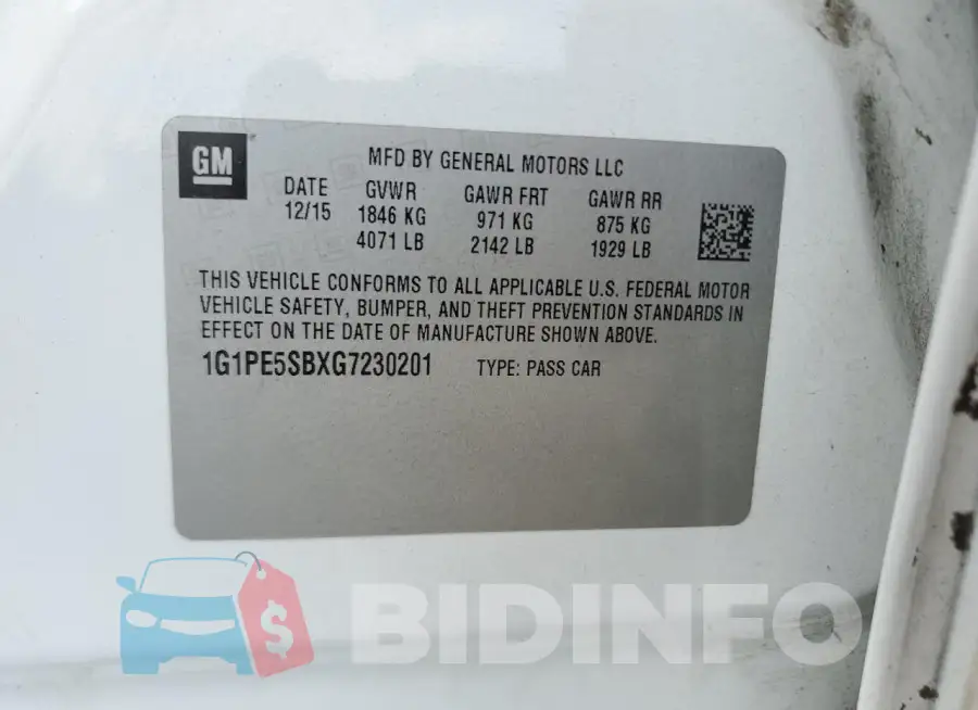 1G1PE5SBXG7230201 Photo# 12