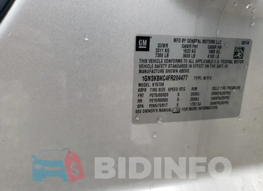 1GNSKBKC4FR204477 Photo# 12