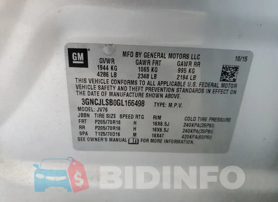 3GNCJLSB0GL166498 Photo# 13