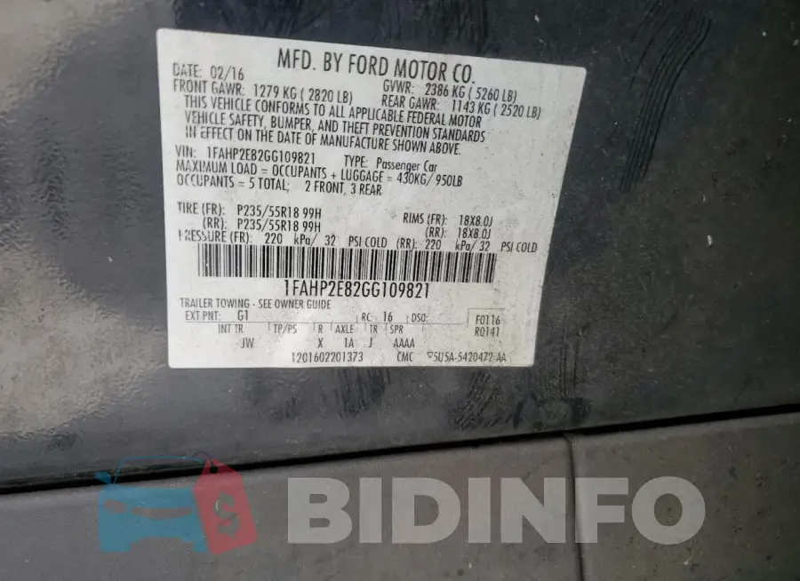 1FAHP2E82GG109821 Photo# 12