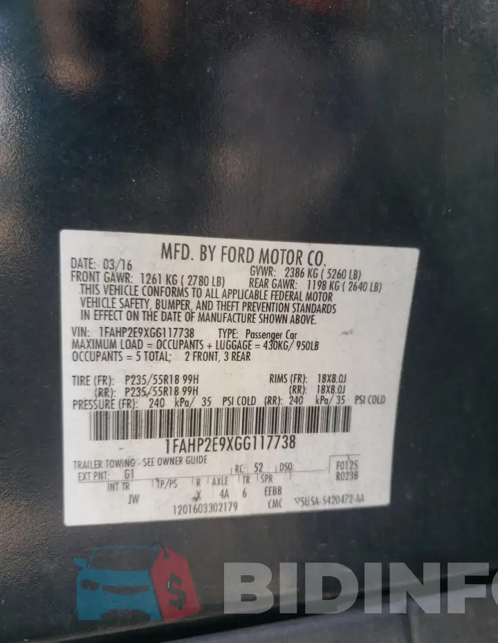 1FAHP2E9XGG117738 Photo# 13