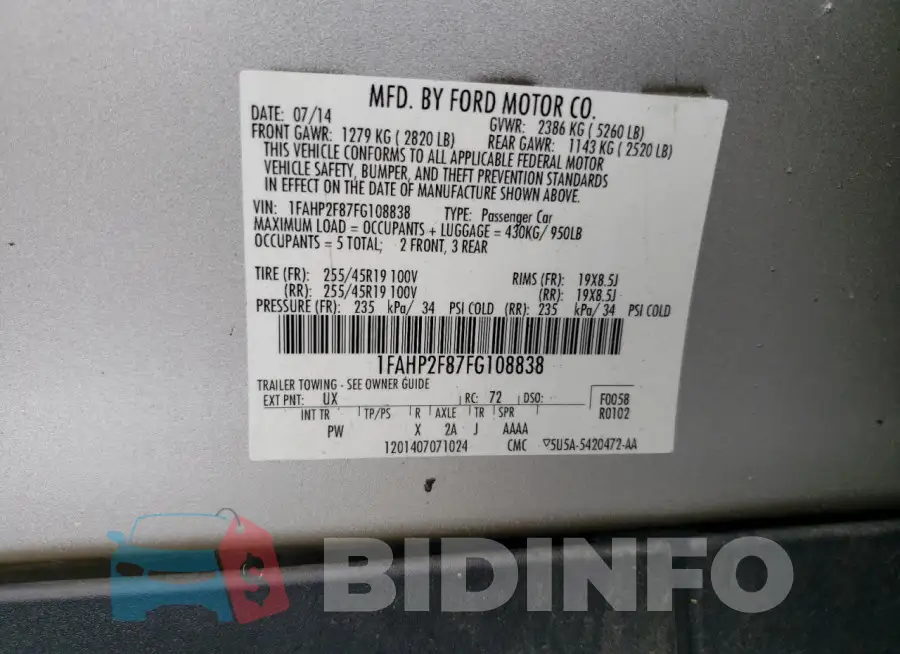 1FAHP2F87FG108838 Photo# 12