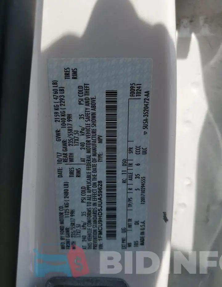1FMCU9HD5JUA59628 Photo# 14