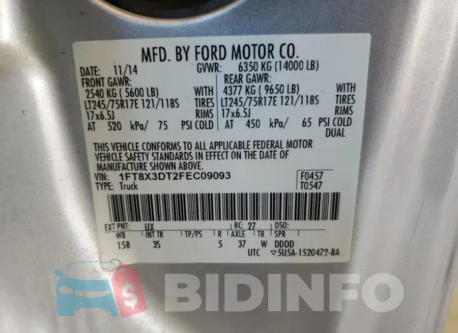 1FT8X3DT2FEC09093 Photo# 12