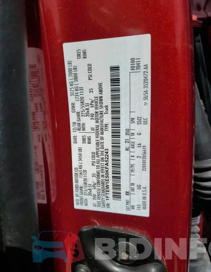 1FTEW1E50KFA52243 Photo# 12