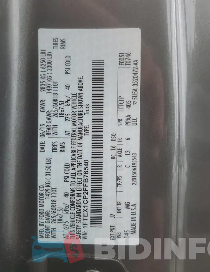 1FTEX1CP2FFB76540 Photo# 13