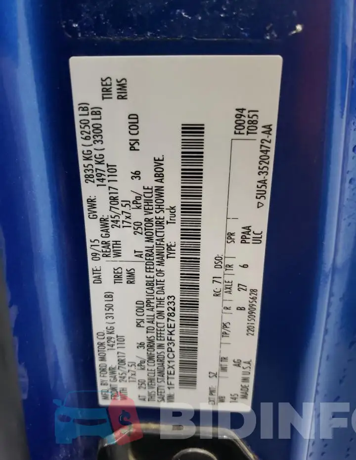 1FTEX1CP3FKE78233 Photo# 12
