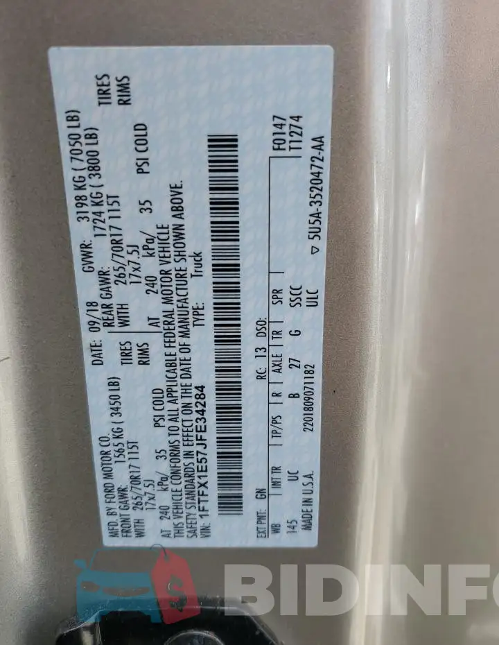 1FTFX1E57JFE34284 Photo# 12
