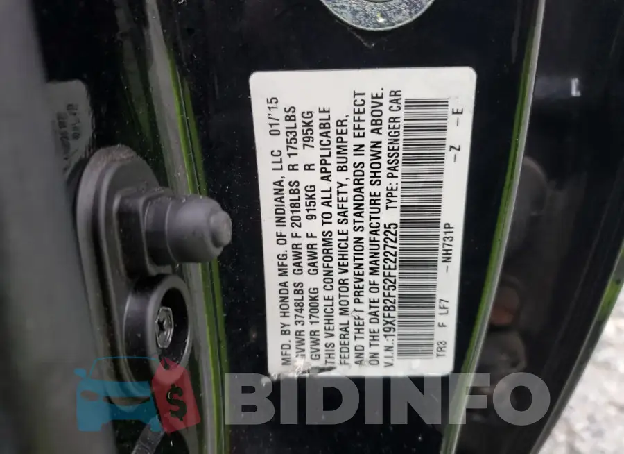 19XFB2F52FE227225 Photo# 12
