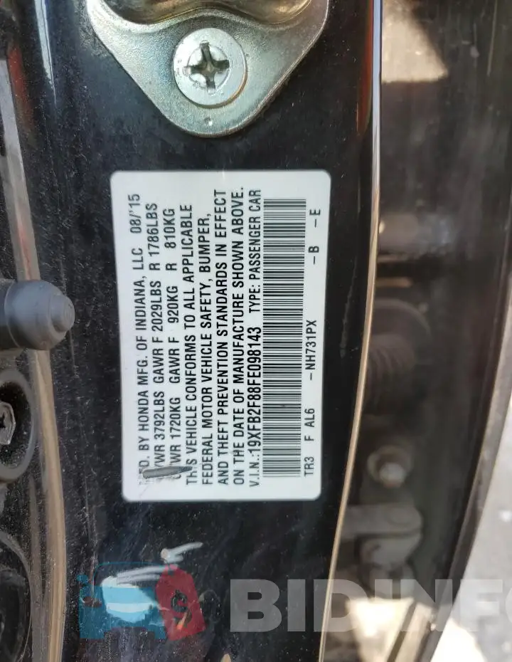 19XFB2F88FE098143 Photo# 12
