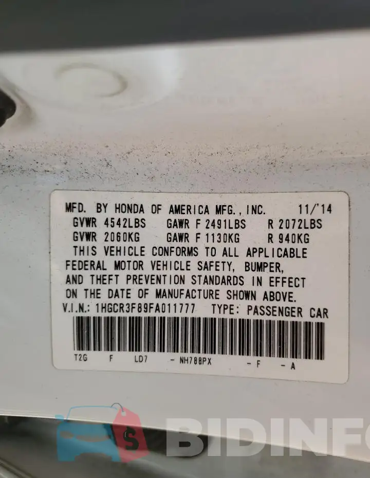 1HGCR3F89FA011777 Photo# 12