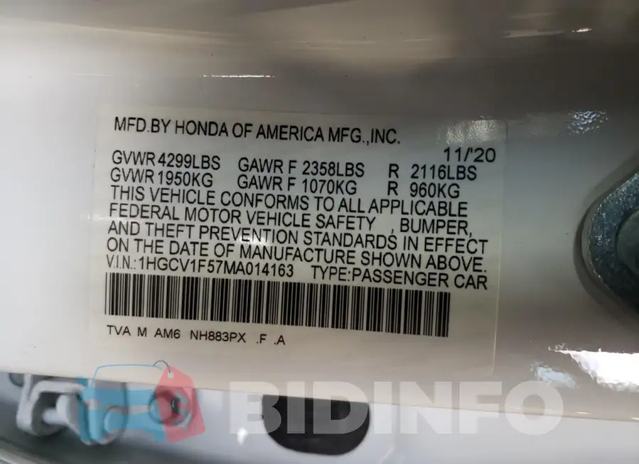 1HGCV1F57MA014163 Photo# 10