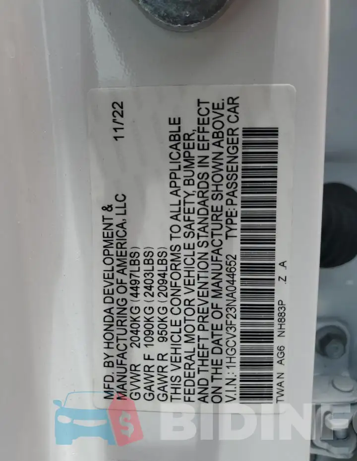 1HGCV3F23NA044652 Photo# 12