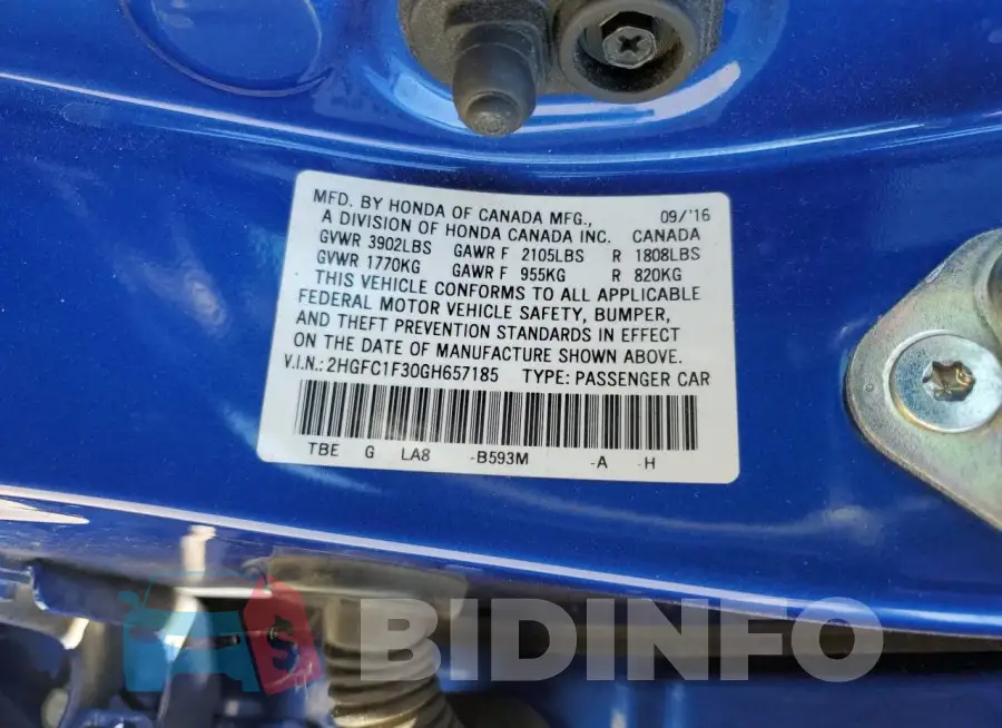 2HGFC1F30GH657185 Photo# 13