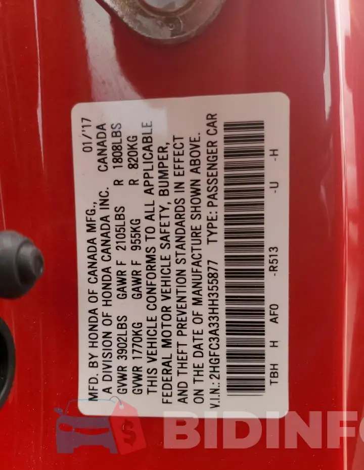 2HGFC3A33HH355877 Photo# 13
