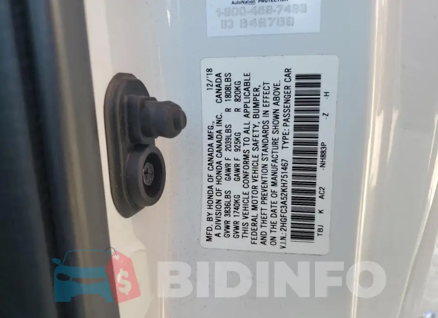 2HGFC3A52KH751467 Photo# 13