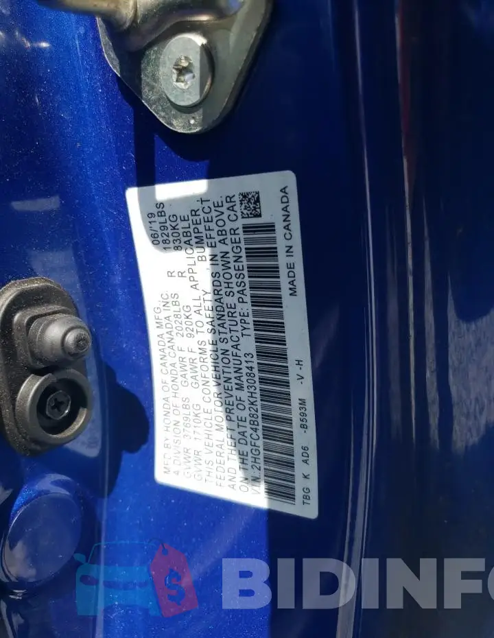 2HGFC4B82KH308413 Photo# 12