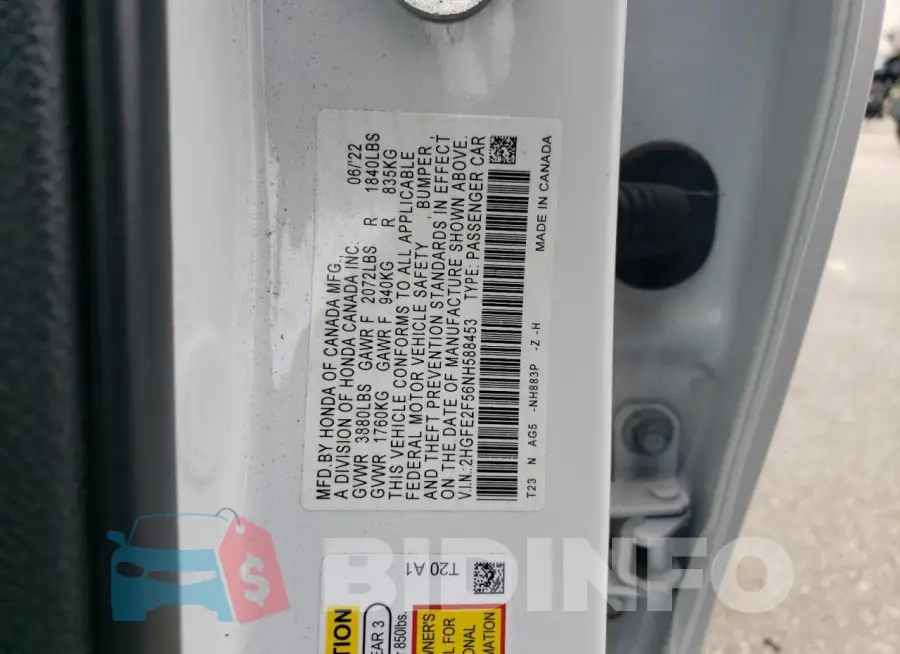 2HGFE2F56NH588453 Photo# 12