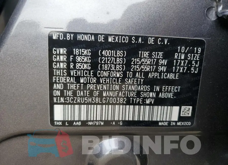 3CZRU5H38LG700382 Photo# 13