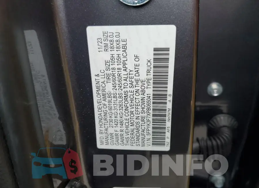 5FPYK3F7XPB065041 Photo# 12
