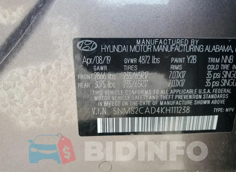 5NMS2CAD4KH111238 Photo# 13