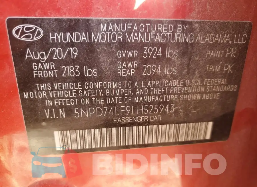 5NPD74LF9LH525943 Photo# 12