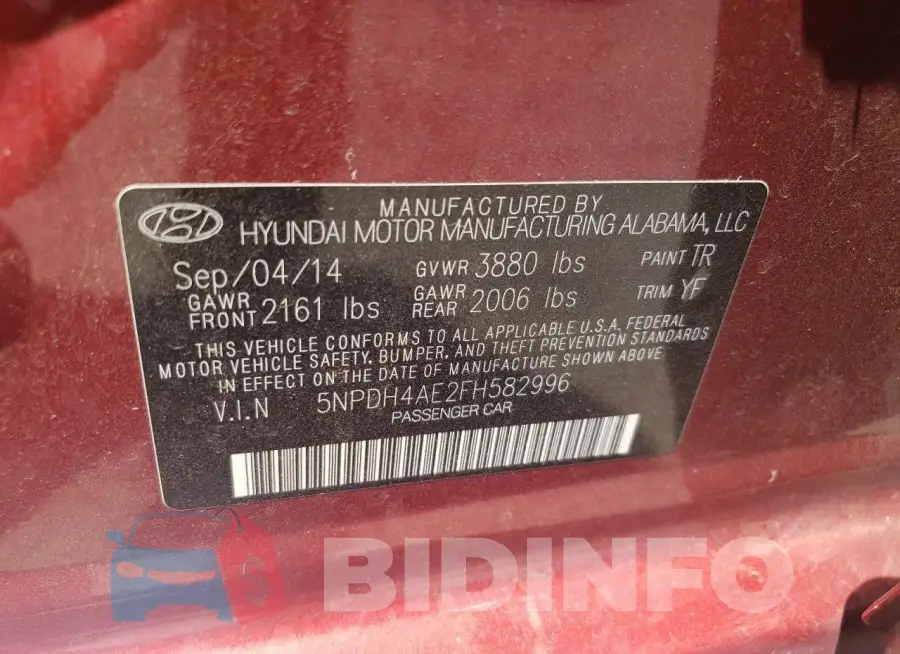 5NPDH4AE2FH582996 Photo# 12