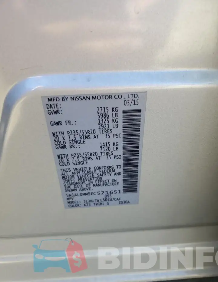 5N1AL0MM9FC521651 Photo# 13