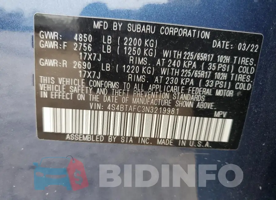 4S4BTAFC3N3219981 Photo# 13