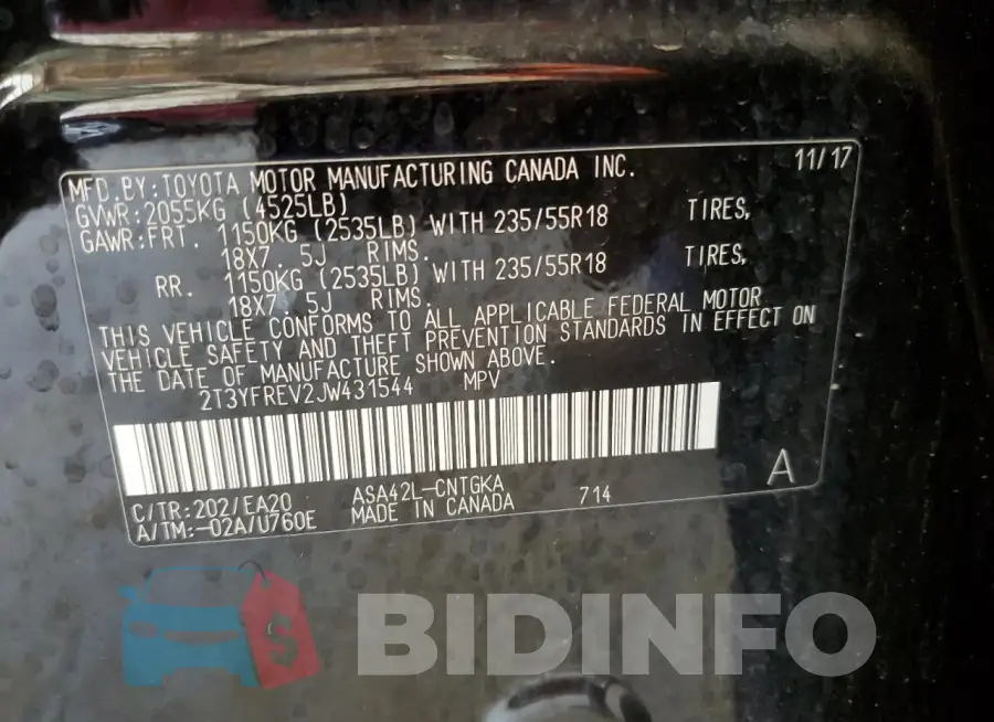 2T3YFREV2JW431544 Photo# 13