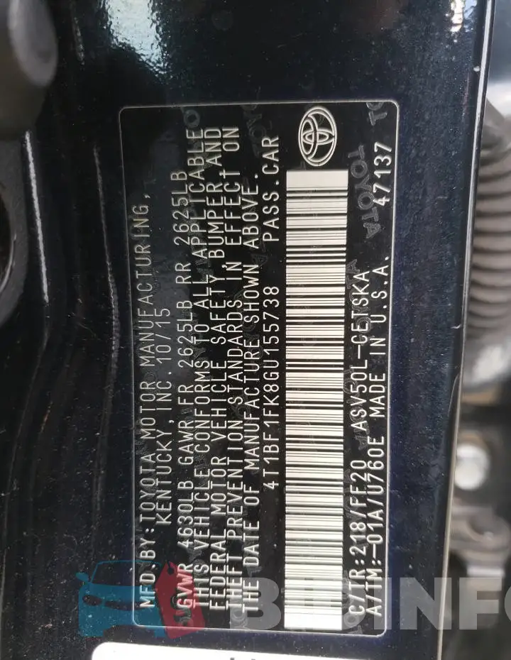 4T1BF1FK8GU155738 Photo# 12