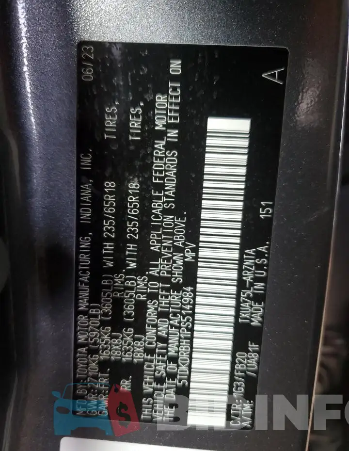 5TDKDRBH1PS514984 Photo# 14
