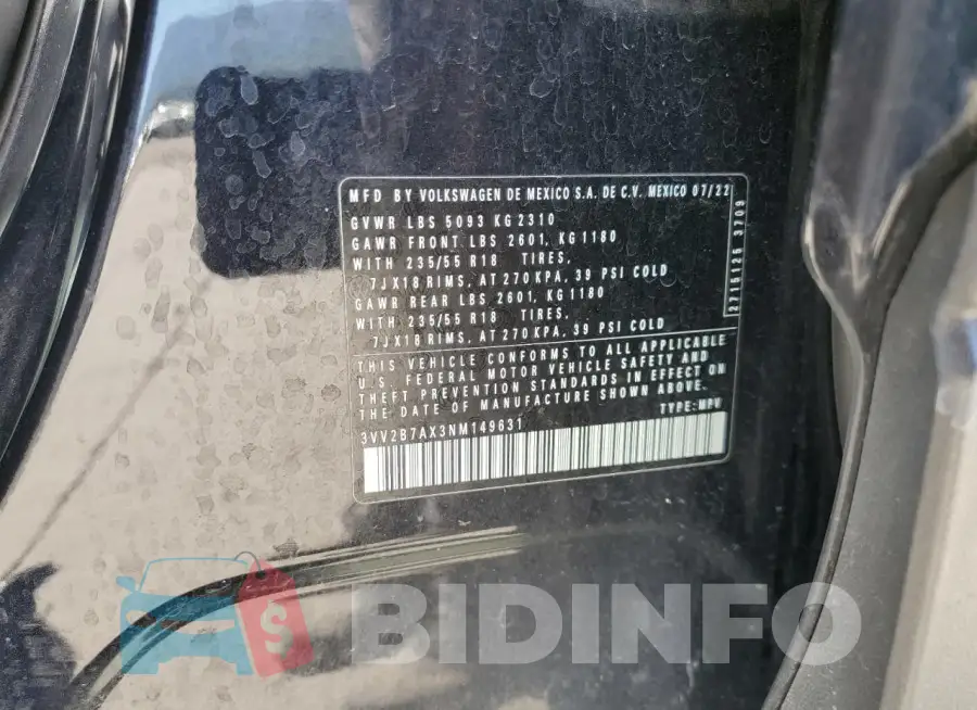 3VV2B7AX3NM149631 Photo# 13
